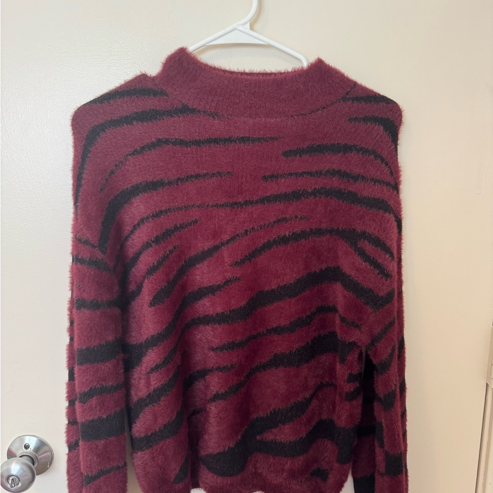 Catherine Malandrino Burgundy and Black Patterned Sweater